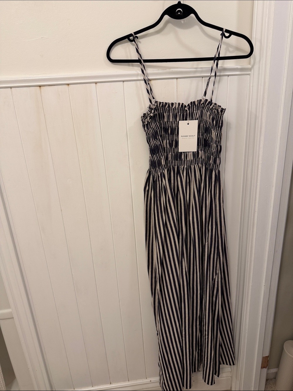 Striped Smocked Maxi Dress - Black & White